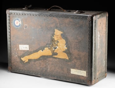 WWII Suitcase Marked R.D. Robertson, RAF & Pin-Up Decal