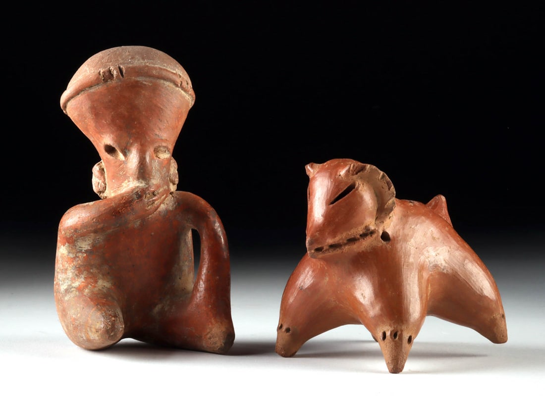 Nayarit Pottery Seated Figure & Huetar Zoomorph Vessel (1 of 2)