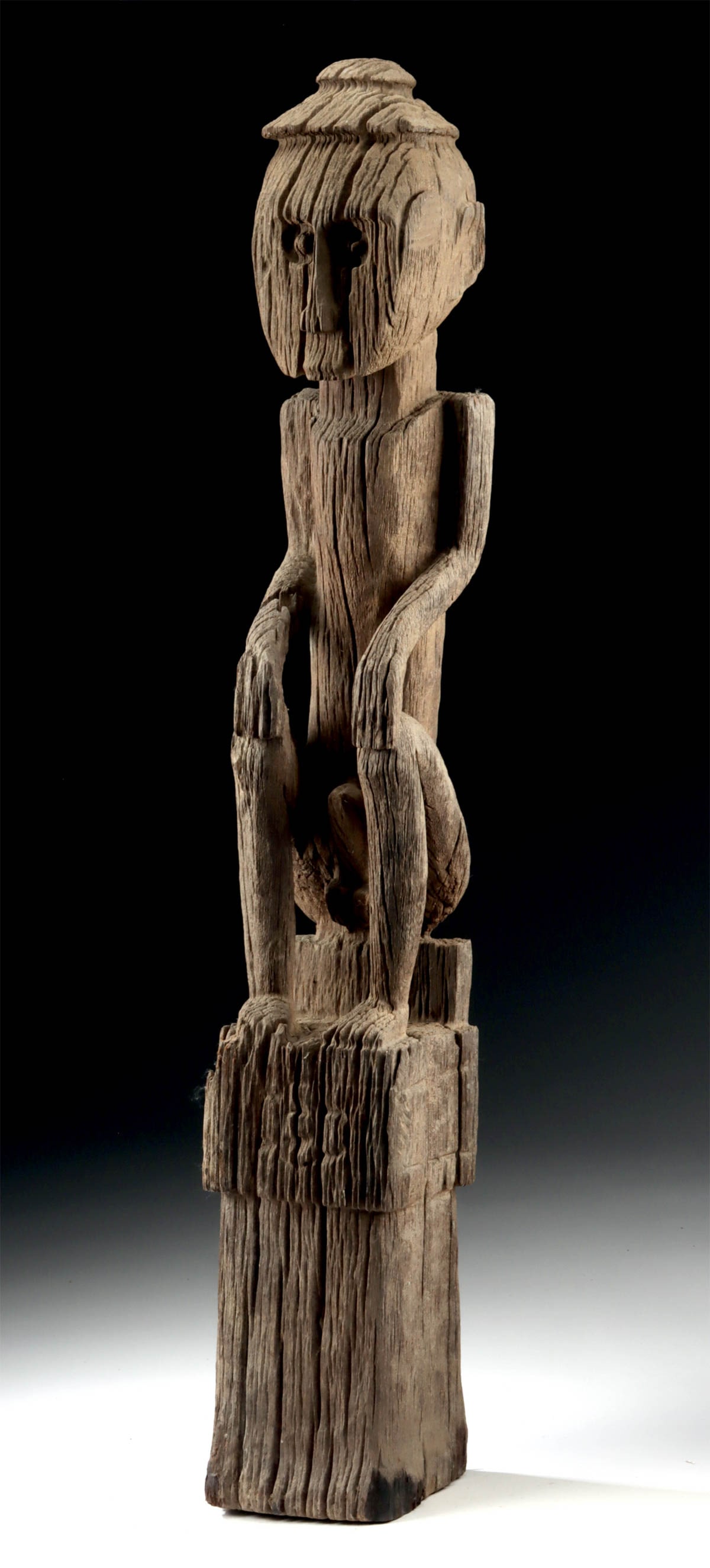 Borneo Dayak Carved Wooden Hampatong Protector Figure, Crouched Form (1 of 3)