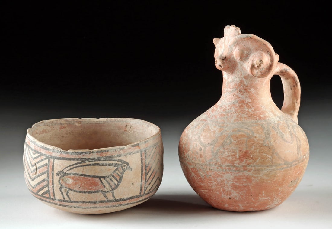 Indus Valley Painted Bowl and Amlash Ram Spout Jug (1 of 3)