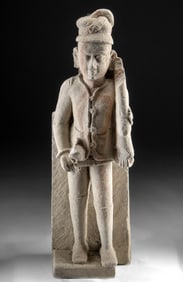 Rare Indian Sandstone Sculpture of Soldier w/ Rifle