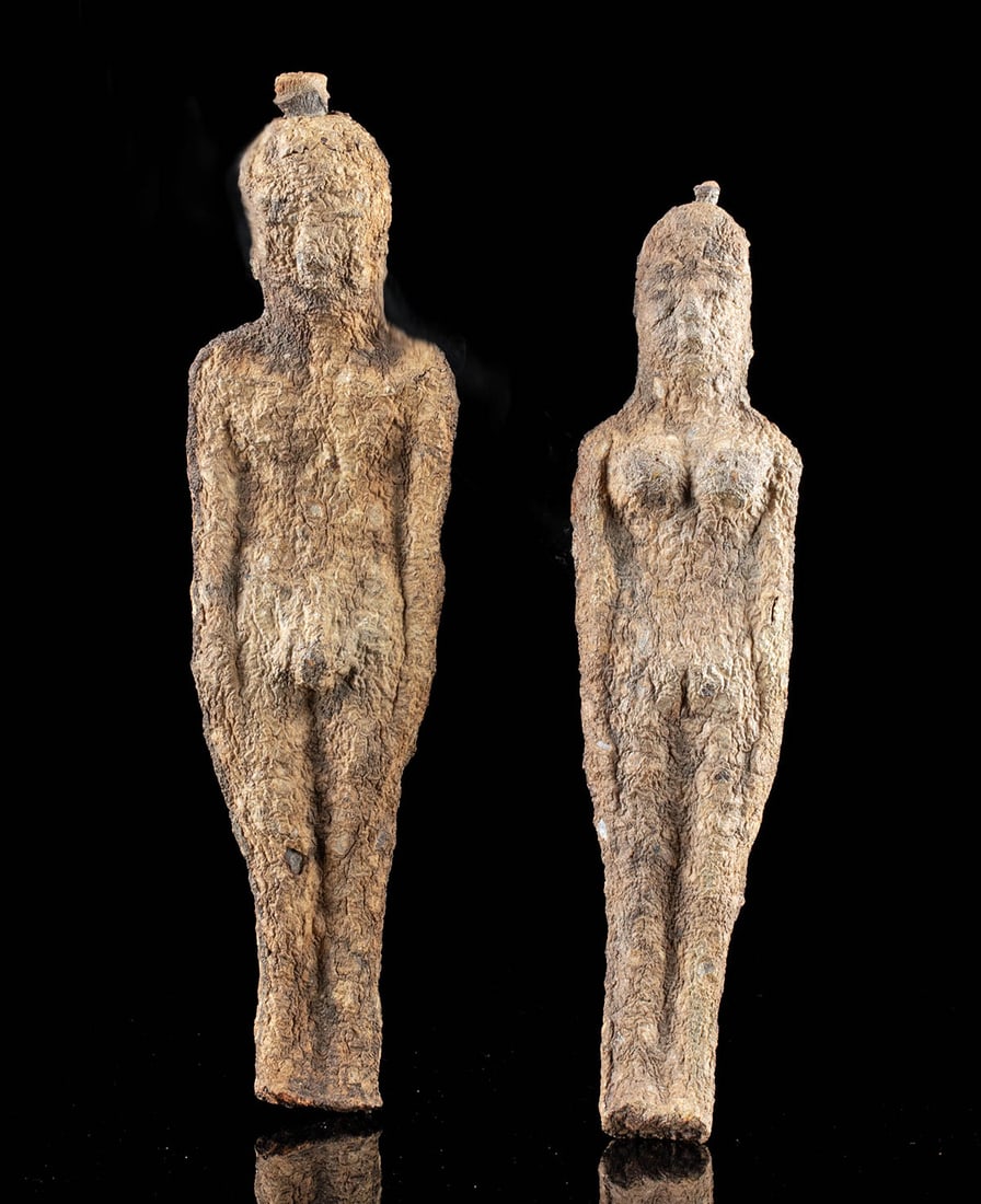 Rare Thai Nariphon & Makkaliphon Fruit Paste Figures: Southeast Asia, Thailand, ca. late 20th century CE. A remarkable and unusual pair of Thai figures modeled from dried fruit and flower paste, representing the mythical Nariphon (female) and Makkaliphon