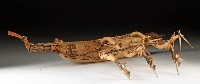 Superb Early 20th C. Papua New Guinea Wood Canoe Model