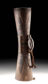 Papua Wood Kundu Drum Polychrome Geometric Decoration