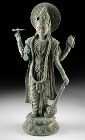 Indonesian Rustic Brass Standing Vishnu Statue