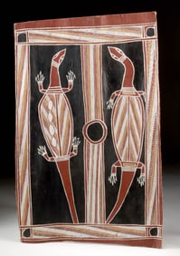 Birrinbirrin Aboriginal Bark Painting - Two Lizards