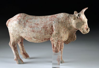 Chinese Han Dynasty Painted Pottery Bull Tomb Mingqi