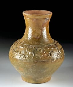 Han Dynasty Lead-Glazed Hu Vase - Hunting Scene