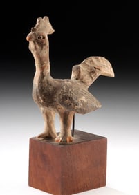 Han Dynasty Pottery Rooster, Traces of Iridescent Glaze