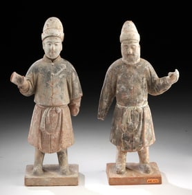 Pair of Chinese Ming Pottery Tomb Attendants
