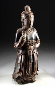 18th C. Chinese Qing Black Lacquer Taoist Deity