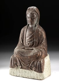Chinese Stone Statue of Bodhisattva Guanyin, Inscribed