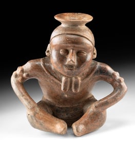 Colima Pottery Seated Hunchback Vessel w/ Stippled Arms