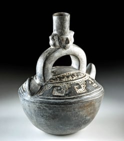 Chimu Blackware Stirrup Spout Vessel - Lord Effigy