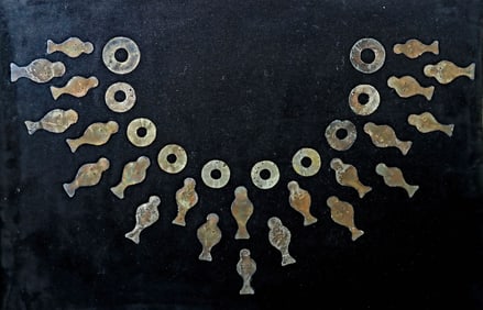 Rare Chimu Silver Necklace Ornaments, Framed Display