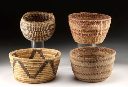 4 Native American Baskets, Twined Northwest & Papago