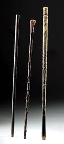 Irish Blackthorn Shillelagh & Two African Wood Canes