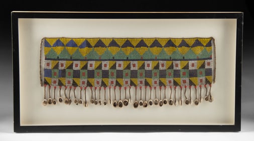 Framed African Kirdi Beaded Modesty Apron Cowrie Fringe