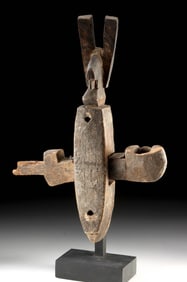 Early 20th C. Bamana Wood Figural Granary Door Lock