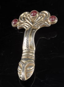 Merovingian Gilt Silver Fibula w/ Amethyst Inlays