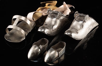 Miniature Mexican Silver Santo Sandals & Stirrup Shoes