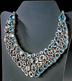 Sterling Silver Inlaid Blue Topaz & Quartz Necklace