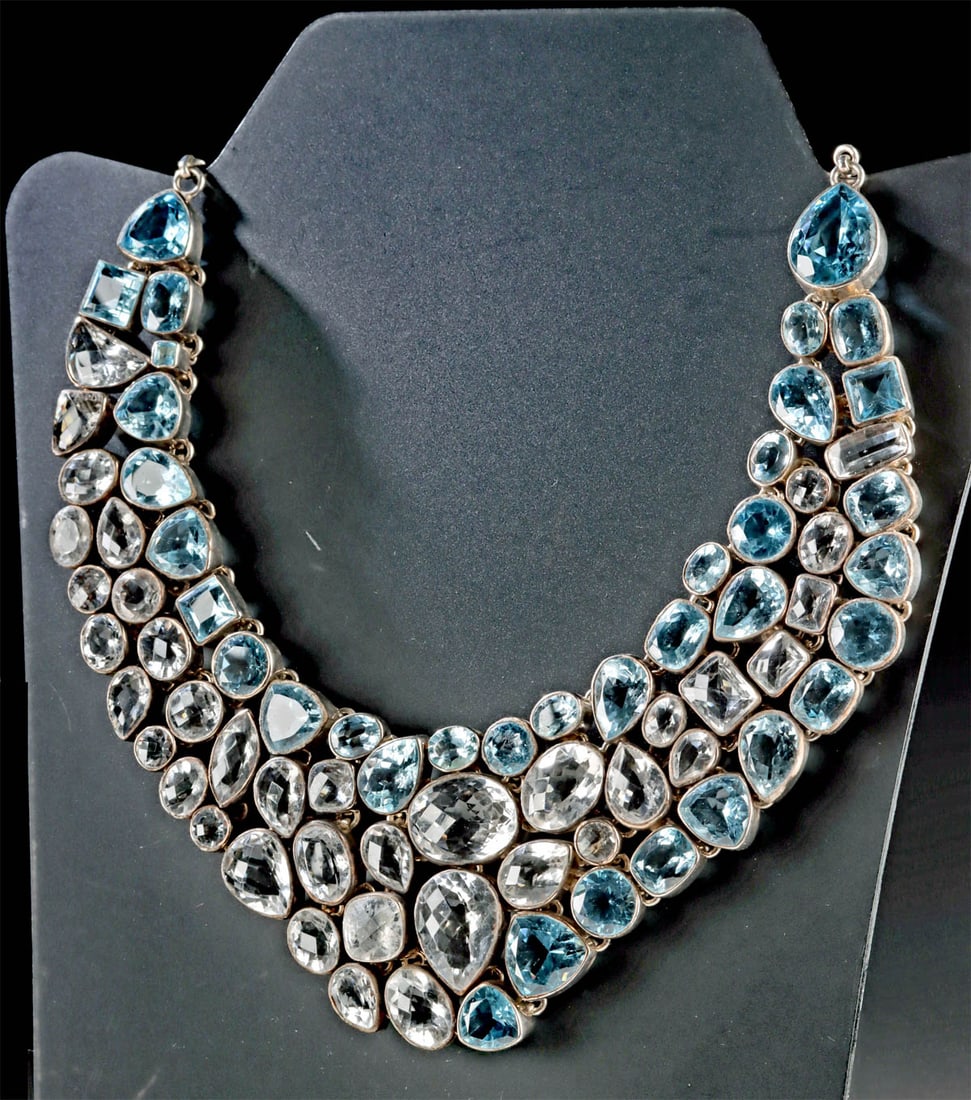 Sterling Silver Inlaid Blue Topaz & Quartz Necklace (1 of 3)