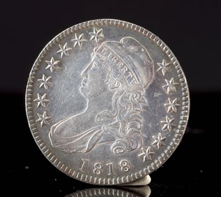 1818 USA Capped Bust Half Dollar Silver Coin, XF!
