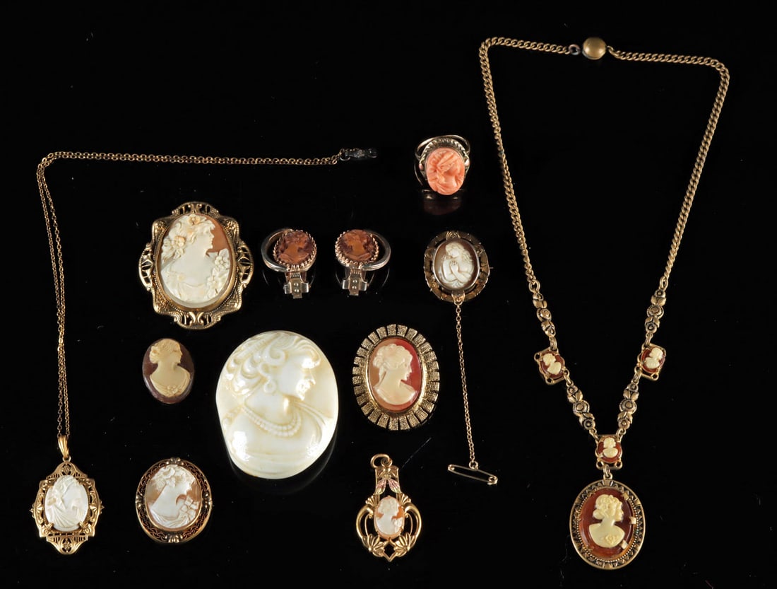 Lot of 12 Victorian Cameo Jewelry Pieces - Mixed Media (1 of 3)