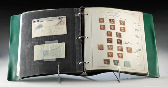 Book of British One Penny Canceled Stamps & Letters