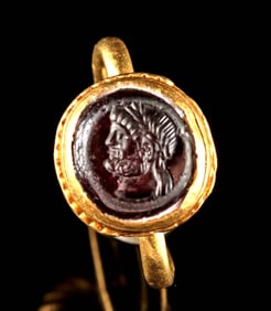 Roman  22kt Gold Ring w/ Garnet Intaglio