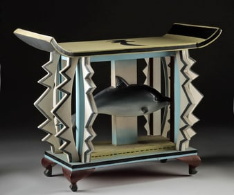 Ghanaian Benezate Painted Wood Dolphin Sculpture