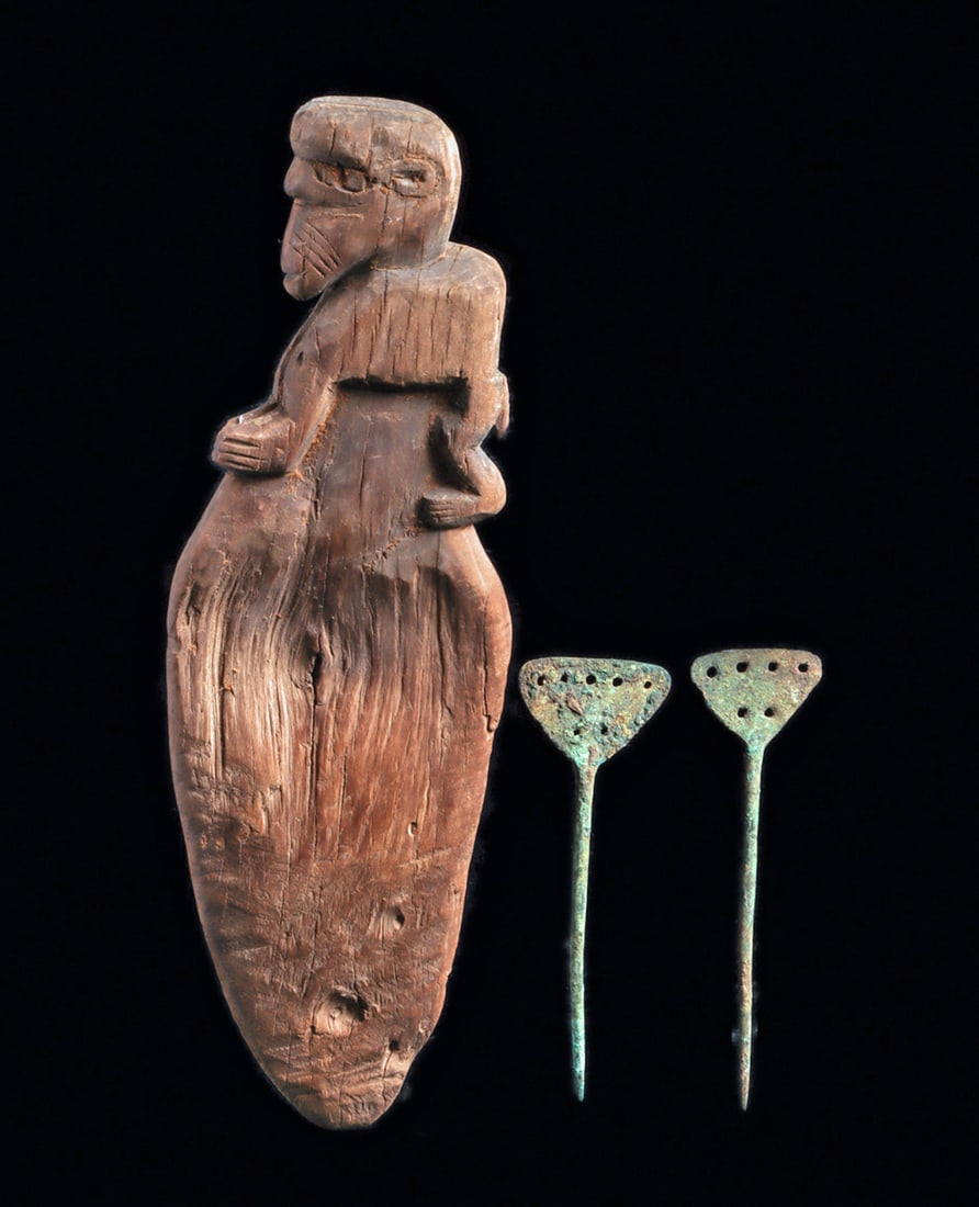 Chancay Wood Carving & Two Copper Tupus (3) (1 of 1)