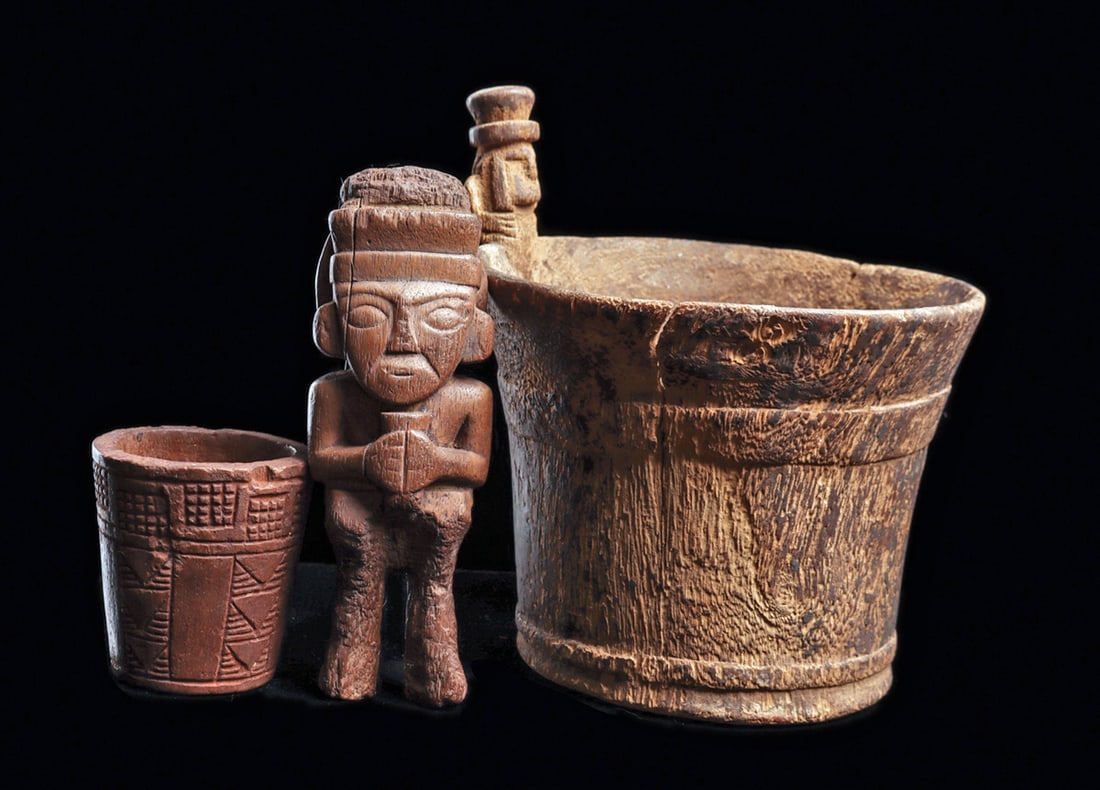 Tihuanaco Kero with Seated Man, Inca Mini Kero & Figure (1 of 4)