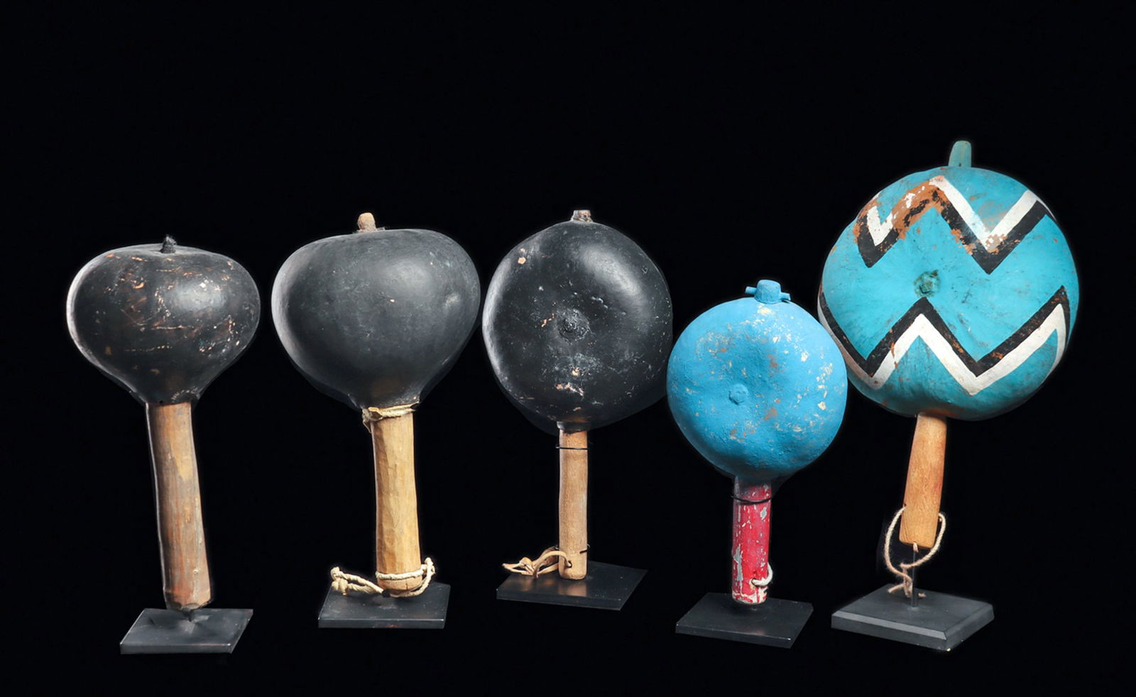 Hopi Black & Blue Ceremonial Dance Rattles (5) (1 of 1)