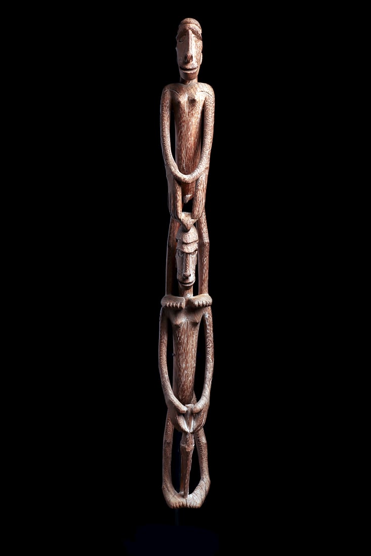 Asmat Ancestral Sculpture - Male and Female Figures with Bird Head - 4