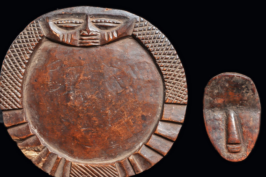 Miniature Dan Passport Mask + Yoruba Ifa Tray with Eshu Face - 3