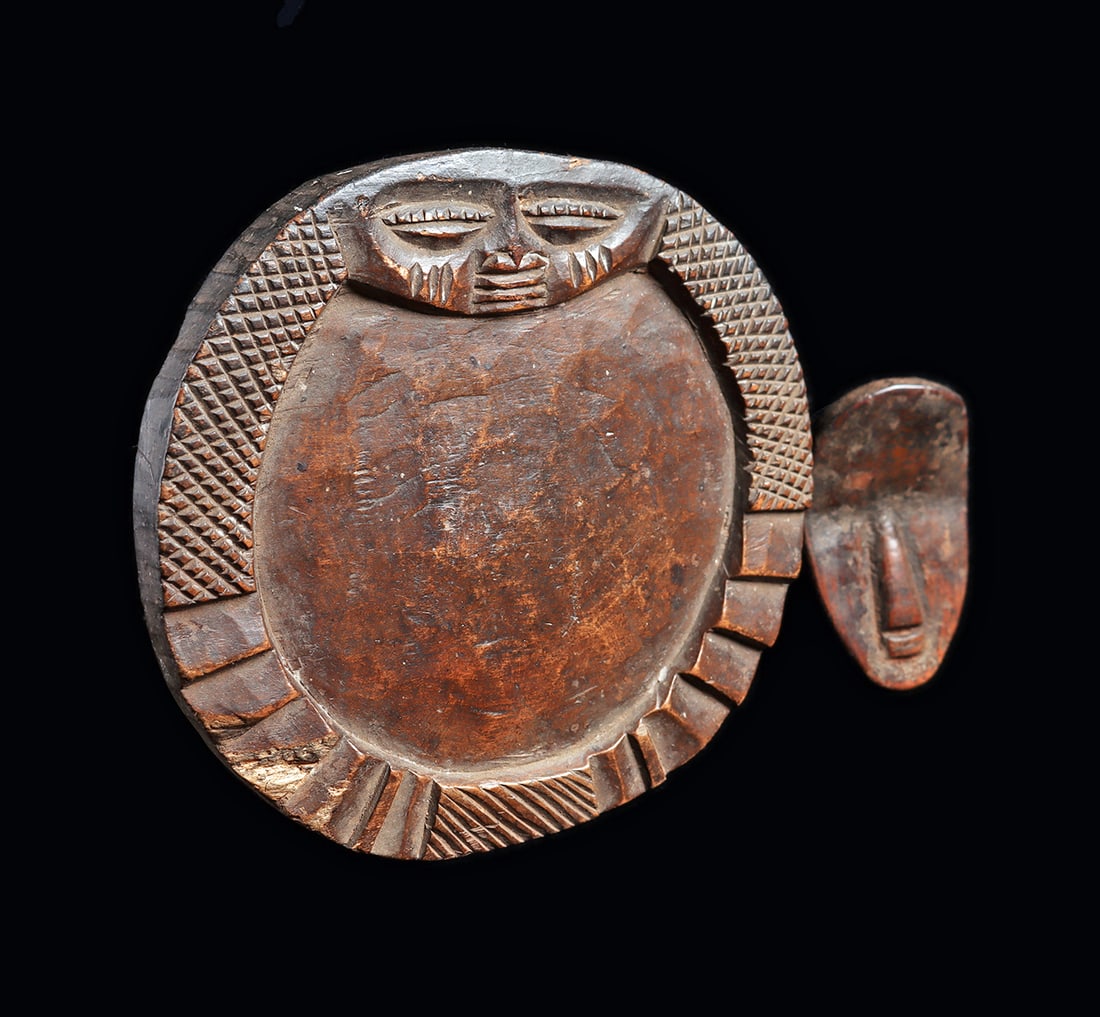 Miniature Dan Passport Mask + Yoruba Ifa Tray with Eshu Face - 4