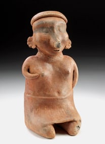 Nayarit Semi-Nude Seated Female Figure w/ Striped Skirt