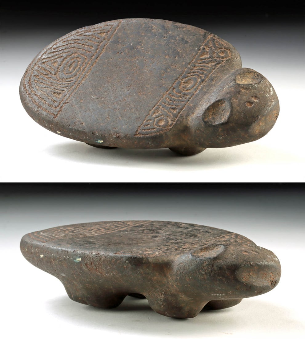 Dominican Republic Taino Stone Metate: Pre-Columbian, Caribbean area, perhaps Dominican Republic, Taino (Arawak) Indians, ca. 1000 to 1500 CE. Nice smallish grinding table - metate - probably used for grinding drugs, pigments or herbs. Fac