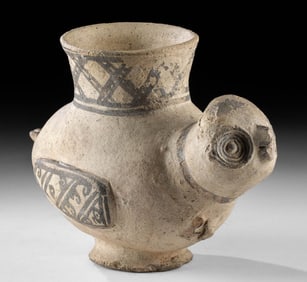 Chancay Owl Effigy Vessel, Lattice Neck Pattern