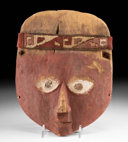 Chancay Mummy Bundle Mask - Red Pigment. Textile Band