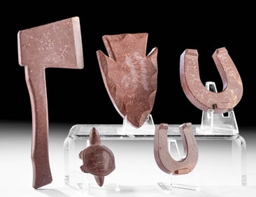 1900s Dakota Sioux Red Catlinite Pipestone Carvings (5)