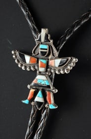 Zuni Silver & Stone Inlaid Bolo Tie of Knifewing