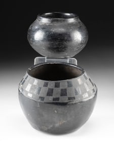 Signed San Ildefonso Blackware Jars- Sanchez & Martinez