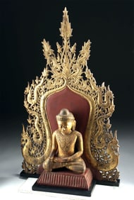 Burmese Enthroned Jambupati Buddha Naga Back Panel