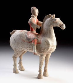 Chinese Han Dynasty Painted Pottery Horse Rider Mingqi