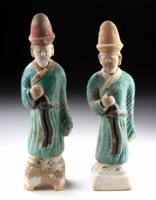 Two Chinese Ming Dynasty Glazed Pottery Attendants