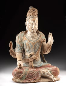 Chinese Ming Dynasty Polychrome Wood Seated Guanyin