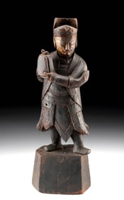 Rare 18th C. Chinese Gilt Wood Attendant with Offering